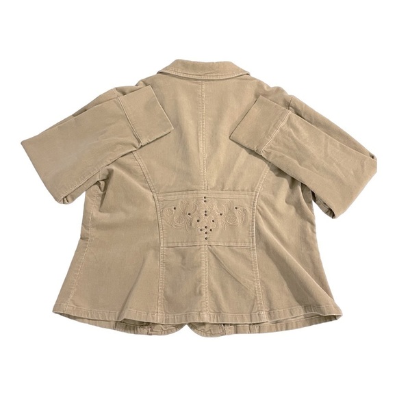 Vtg Venezia Tan Corduroy Jacket Women’s Size Embroidered Pockets & Back Detail - Picture 3 of 14